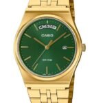 Casio Montre Homme Cadran vert Bracelet acier inoxydable doré etanche, Quartz –mtp-b146g-3avdf