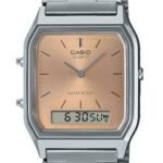 Casio Montre pour homme femme Cadran Beige clair Affichage numérique analogique classique Bracelet en métal Étanche-aq-230a-4amqydf