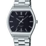 Casio Montre analogique pour homme cadran noir, bracelet en acier inoxydable argenté Etanche-mtp-b140d-1avdf