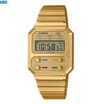 Montre Digital Femme homme avec bracelet en métal plaqué or auto-ajustable-A100weg-9adf