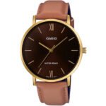 Casio Montre pour homme analogique à 3aiguilles minimaliste en cuir marron avec cadran clasique-mtp-vt01gl-5budf