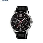 Casio Montre Homme 6 Aiguilles -Bracelet Cuir Noir
