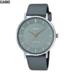 Casio Montre pour homme Bracelet en cuir Cadran Gris incurve etanche-mtp-vt04l-8edf