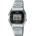 Casio Montre Femme Bracelet acier inoxydable plaqué argent-Cadran noir-LA680WA-1DF