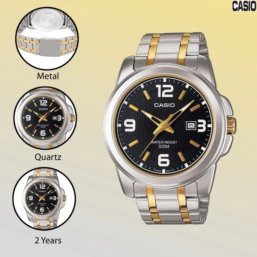 1-17-1.jpeg Casio montre pour homme bracelet métal plaqué or cadran noir etanche-mtp-1314sg-1avdf - Image 1
