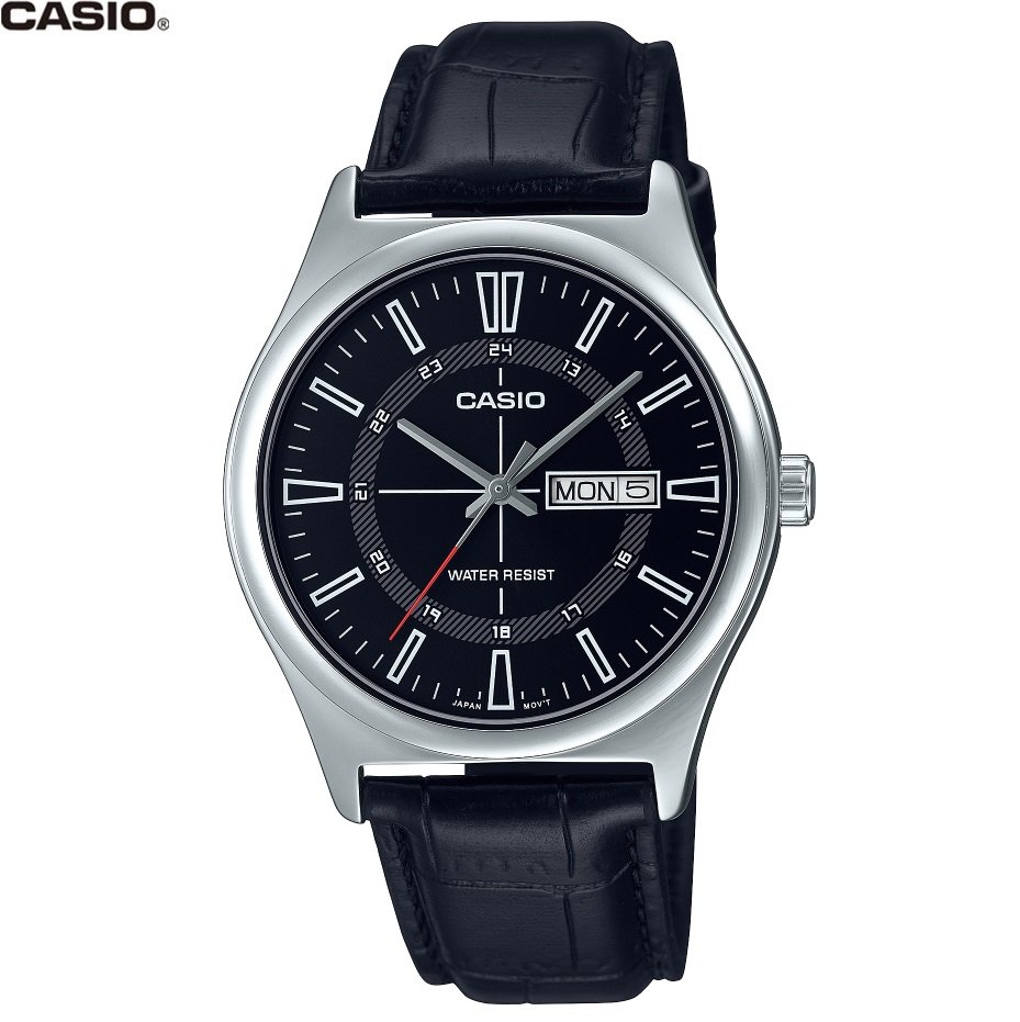 1-19-4.jpg Casio Montre homme Bracelet en cuir cadtran noir résistant à l'eau-mtp-v006l-1cudf - Image 1