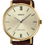 Casio Montre pour femme Bracelet en cuir - Lunette plaquée or Étanche-casio ltp-vt01gl-9budf