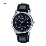 Casio Montre Homme Bracelet en cuir Cadran noir 3aiguilless Étanche-mtp-v002l-1budf