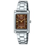 Casio Montre femmes rectangulaire marron Fil métallique Résistant à l'eau-ltp-1234dd-5adf