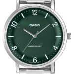 Casio Montre pour homme Bracelet en métal Cadran vert fonce incurvé Etanche-mtp-vt03d-3bdf