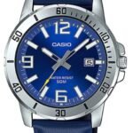 Casio Montre homme Bracelet en cuir Cadran bleu Aiguilless lumineuses Etanche-mtp-vd01l-2bvudf