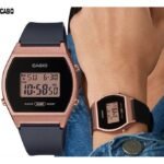 Casio Montre Numerique homme femme Bracelet en résine Boîtier plaqué Bronze eclairage LED Étanche à 50 m-lw-204-1adf