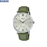Casio Montre Homme Analog clasique Bracelet en cuir vert -mtp-vt01l-3budf