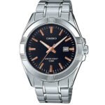 Casio Montre pour homme bracelet en métal, étanche WR50M, cadran noir, date-mtp-1308d-1a2vdf