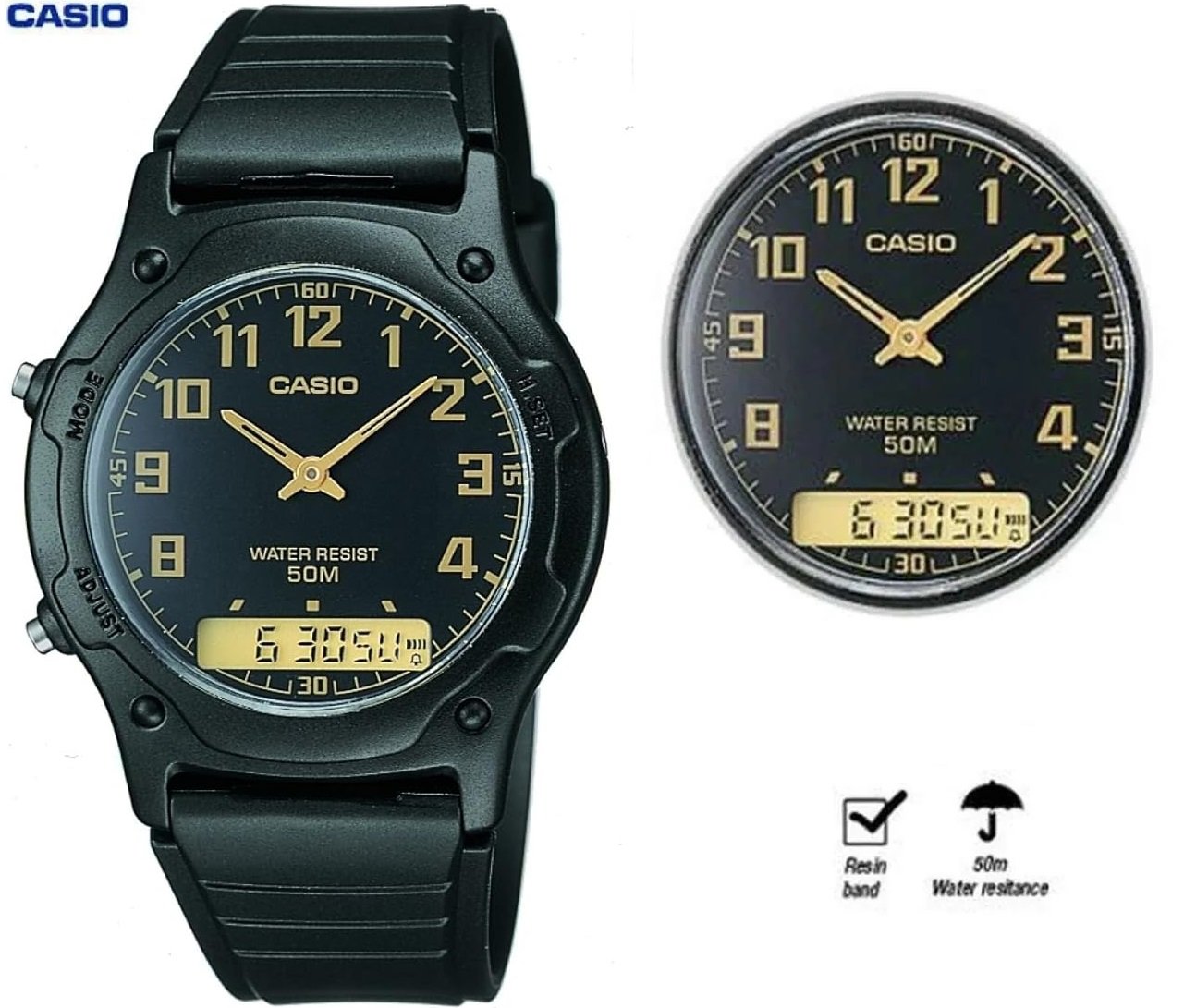 1-6-13.jpg Casio montre homme Bracelet en plastique numérique combinée à une montre analogique- Aw-49h-1bvdf - Image 1