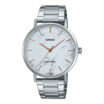Casio Montre pour homme Bracelet en metal Cadran blanc avec fond marbré etanche-mtp-vt01dm-7audf