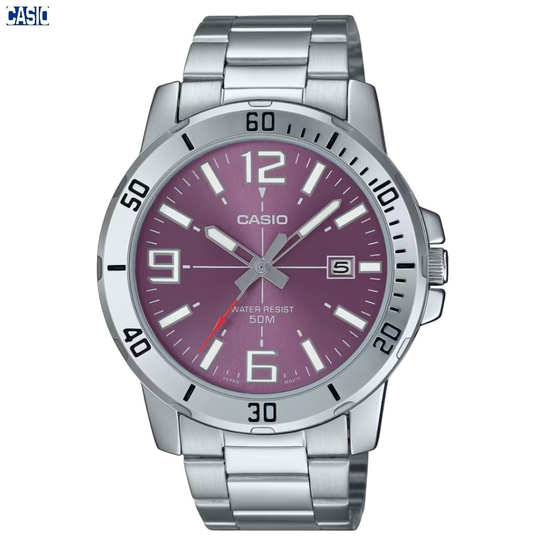 1-7-3.jpg Casio montre homme Argente cadran mauve Avec dateur étanche 50 m acier inoxydable–mtp-vd01d-6bvudf - Image 1