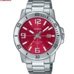 Casio montre homme Argente cadran rouge Avec dateur étanche 50 m acier inoxydable –mtp-vd01d-4bvudf