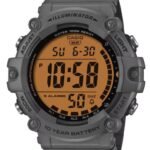 Casio Montre Homme robuste en Resine Fond Orange Numérique Fonction Snooze Etanche-ae-1500whc-8avdf