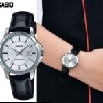 Casio Montre a bracelet en cuir ronde pour femme avec cadran blanc-ltp-v004l-7audf
