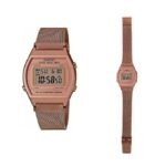 Casio Montres Femme electronique classique bracelet en maille métallique plaqué or rose-b640wmr-5adf